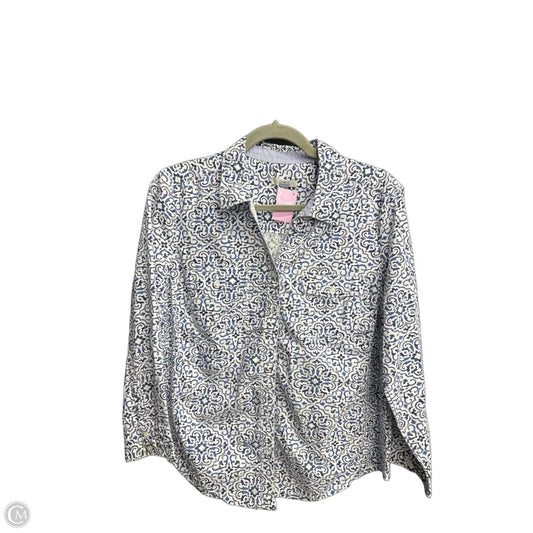 Top Long Sleeve By Croft And Barrow In Blue & White, Size: S