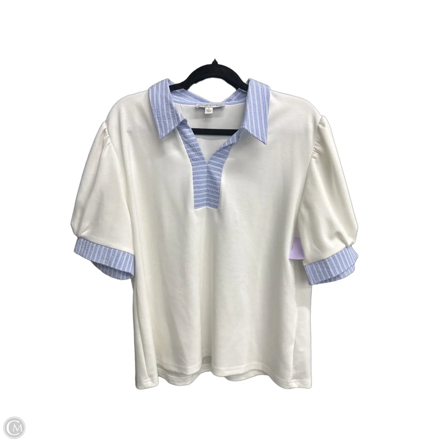 Top Short Sleeve By She + Sky In Blue & White, Size: L
