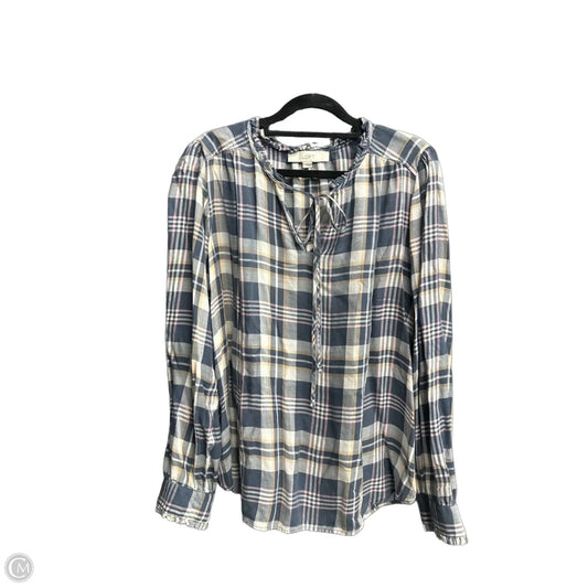Top Long Sleeve By Loft In Checkered Pattern, Size: L