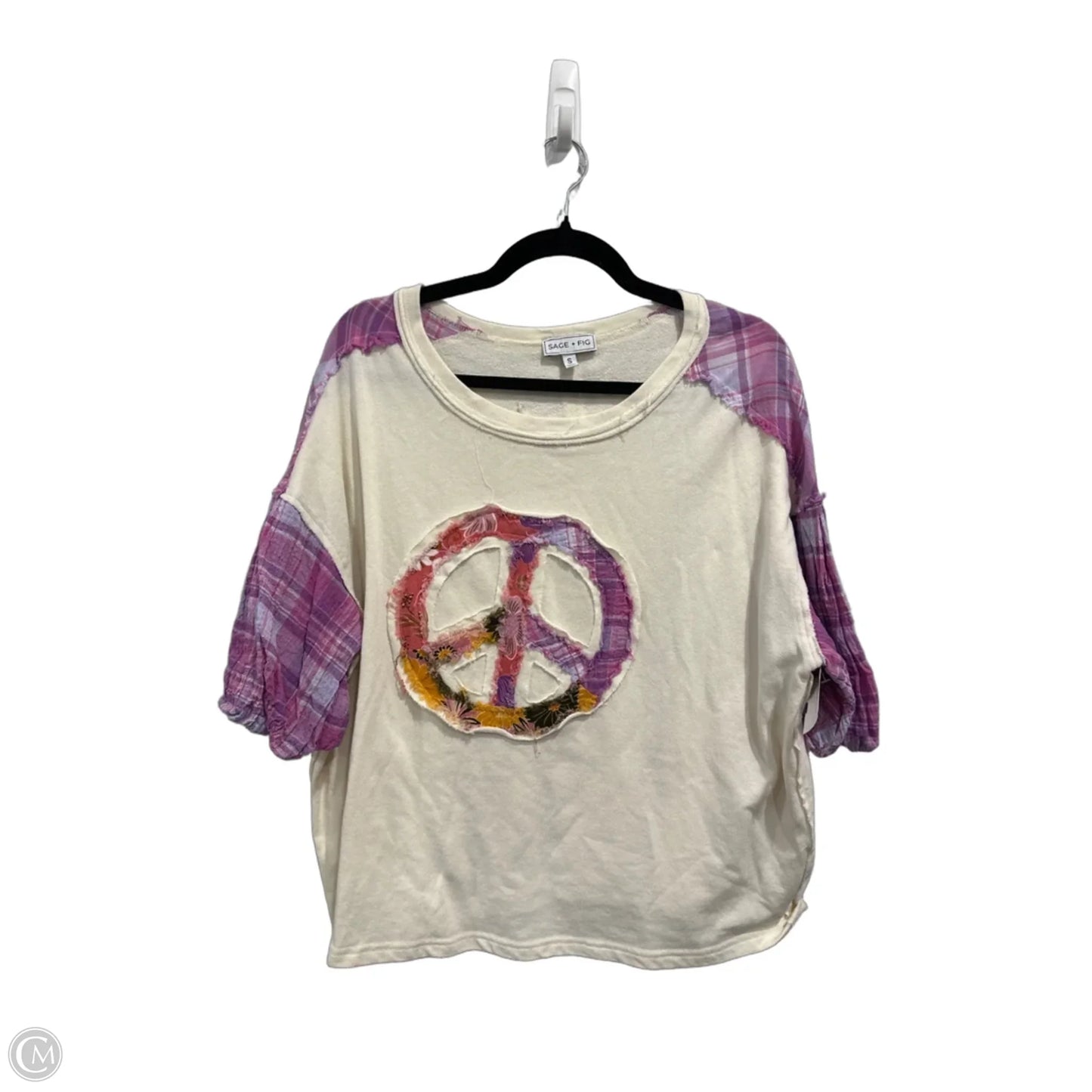Top Short Sleeve By Clothes Mentor In Cream & Purple, Size: S