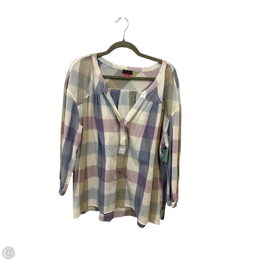 Top 3/4 Sleeve By Vince Camuto In Plaid Pattern, Size: Xl