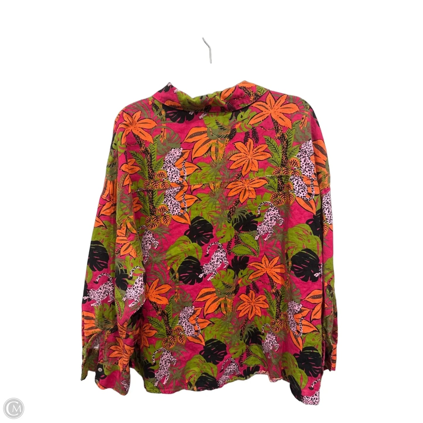 Top Long Sleeve By C And C In Tropical Print, Size: 2x