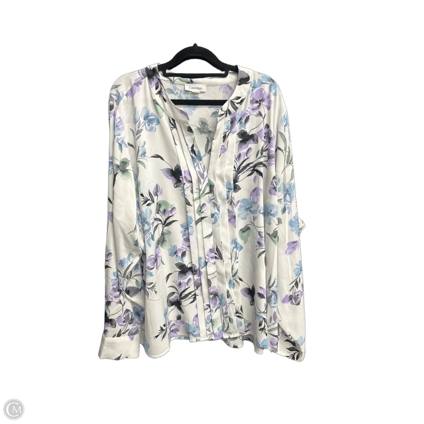 Top Long Sleeve By Calvin Klein In Floral Print, Size: 2x