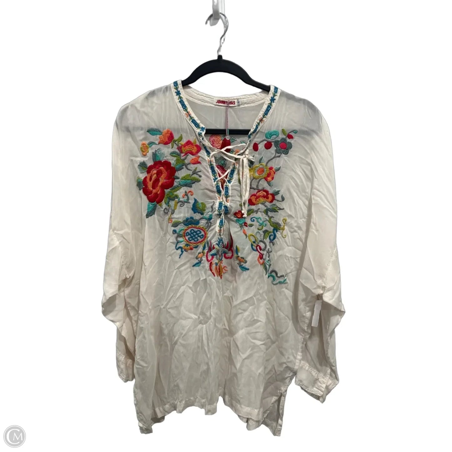 Blouse Long Sleeve By Johnny Was In White, Size: L