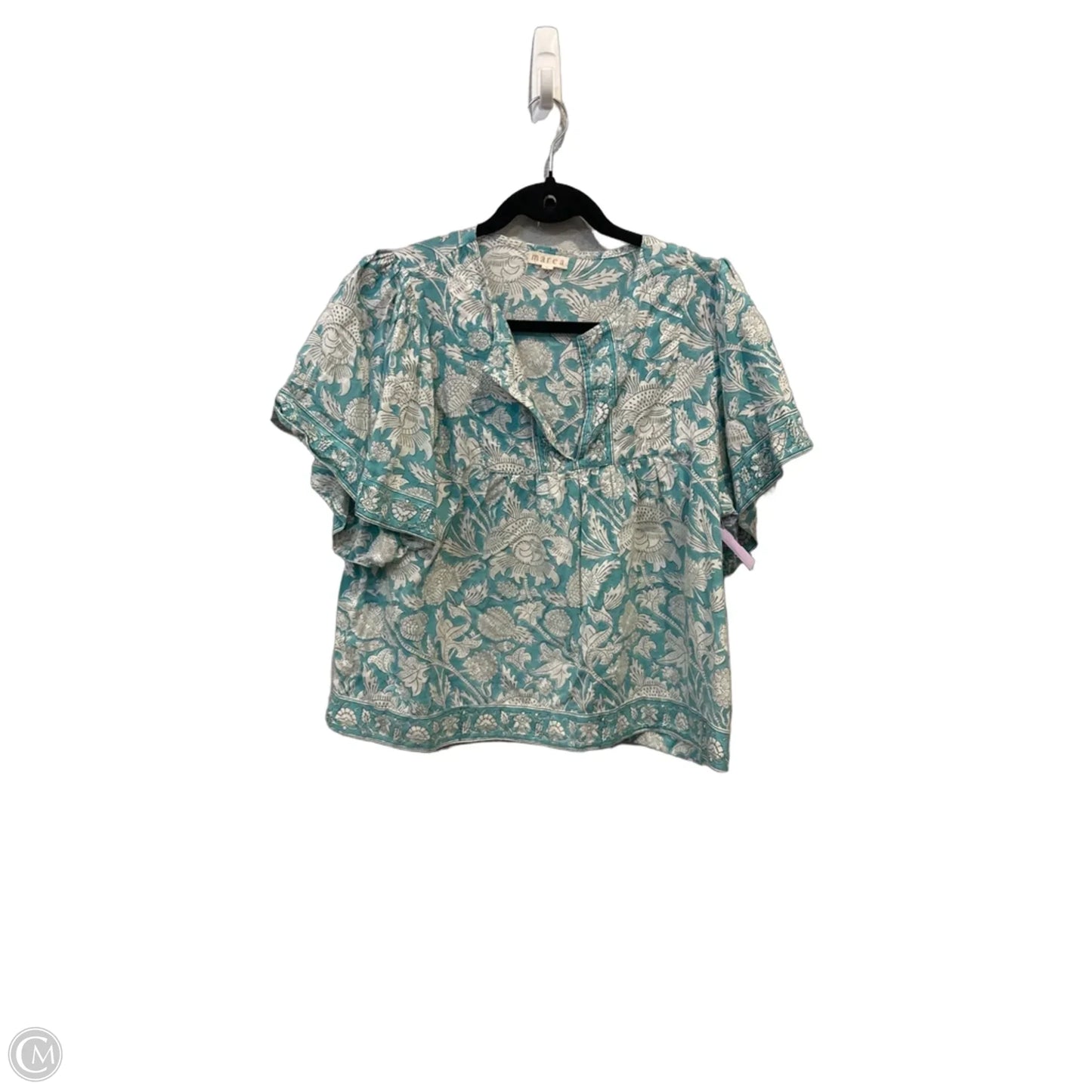 Blouse Short Sleeve By Clothes Mentor In Blue & White, Size: M
