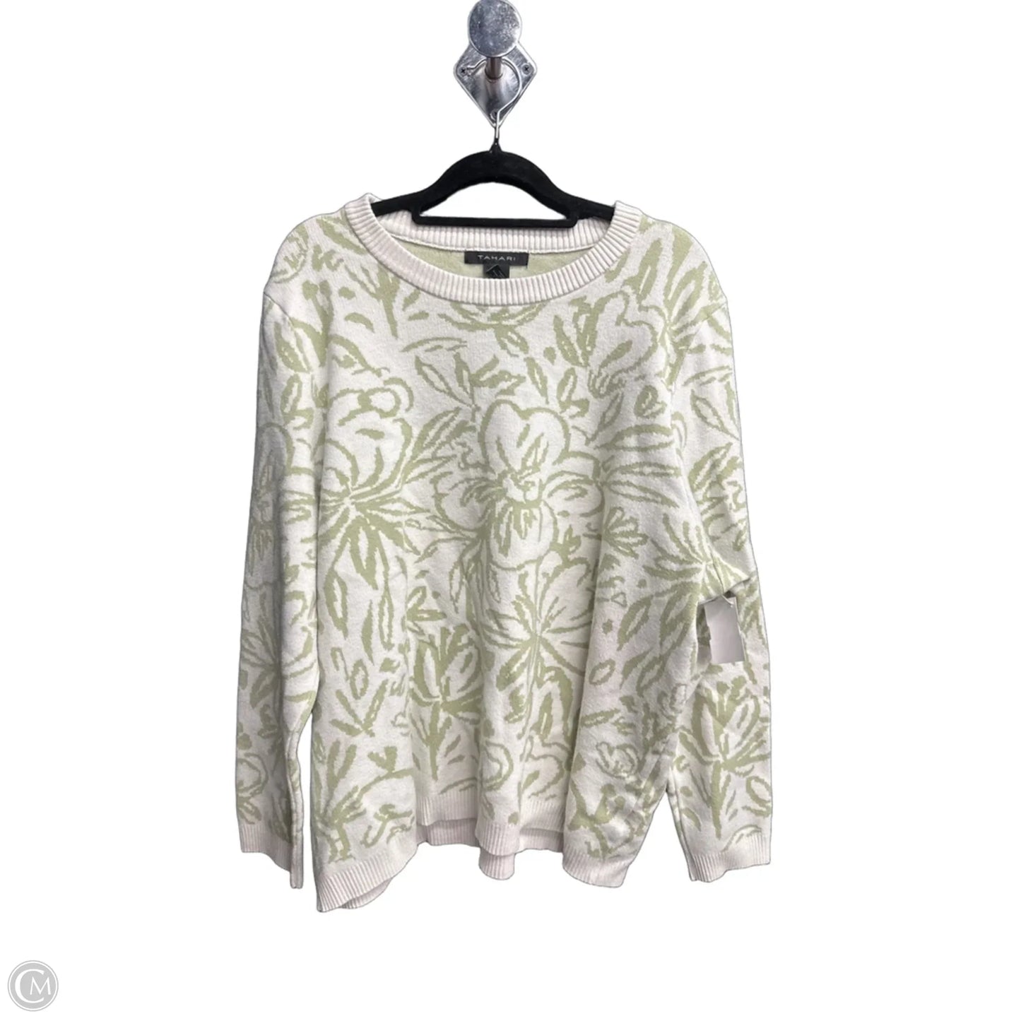 Sweater By Tahari In Green & White, Size: 2x