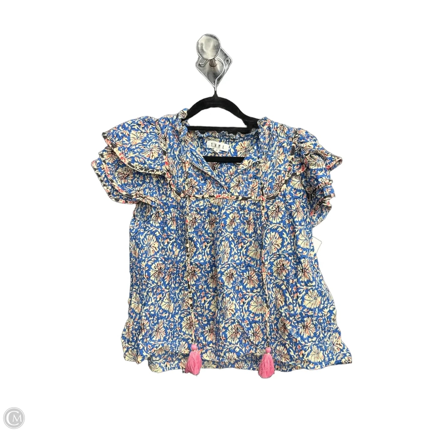 Blouse 3/4 Sleeve By Thml In Blue & Cream, Size: Xs