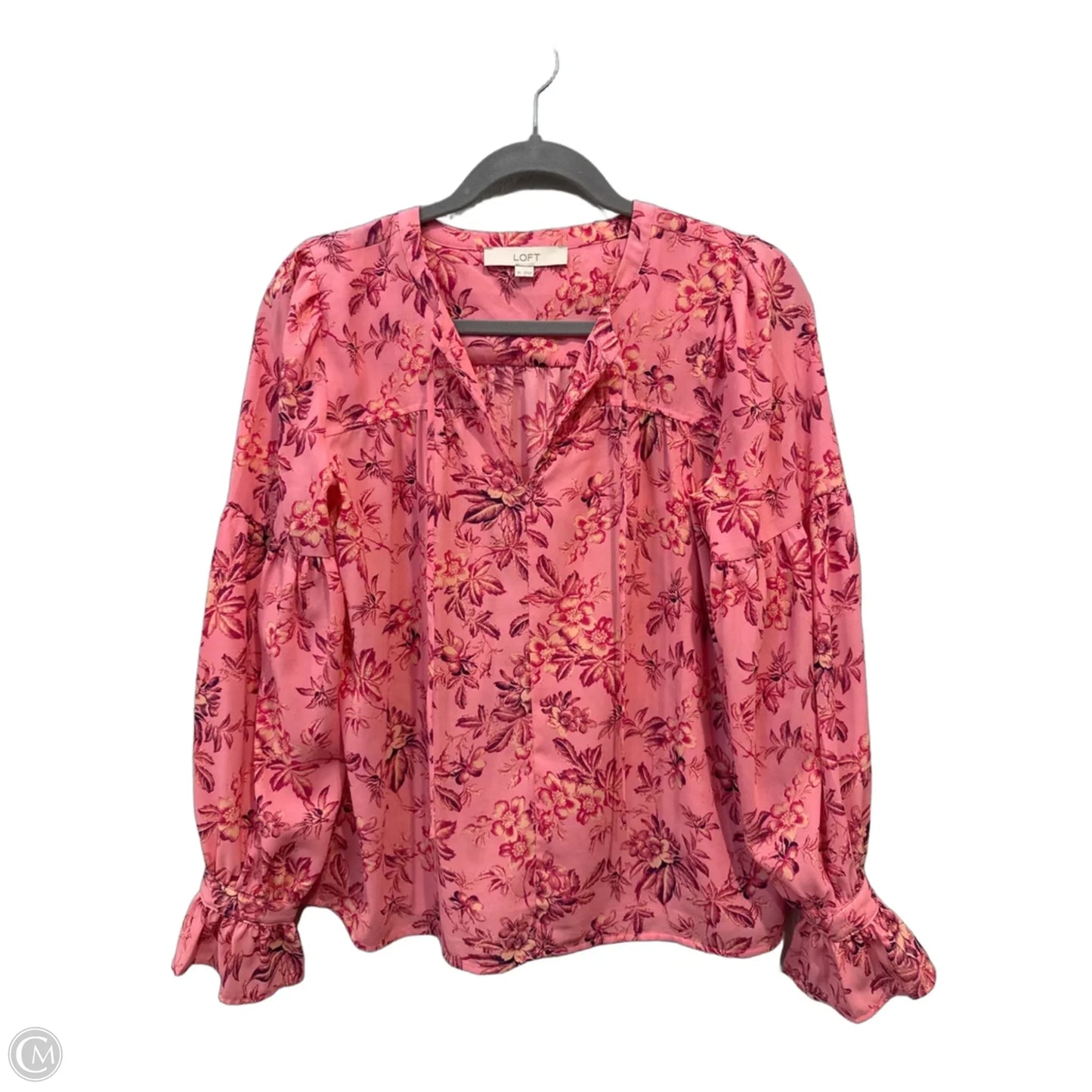Blouse Long Sleeve By Loft In Pink & Red, Size: Xs