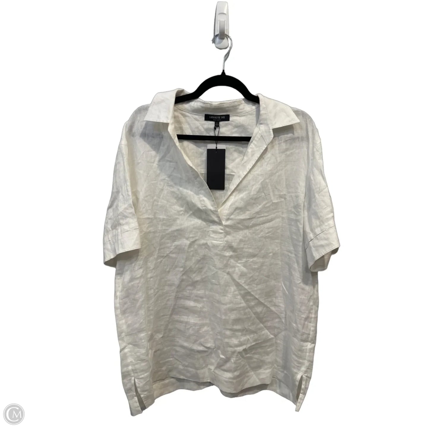 Top Short Sleeve Designer By Lafayette 148 In White, Size: L