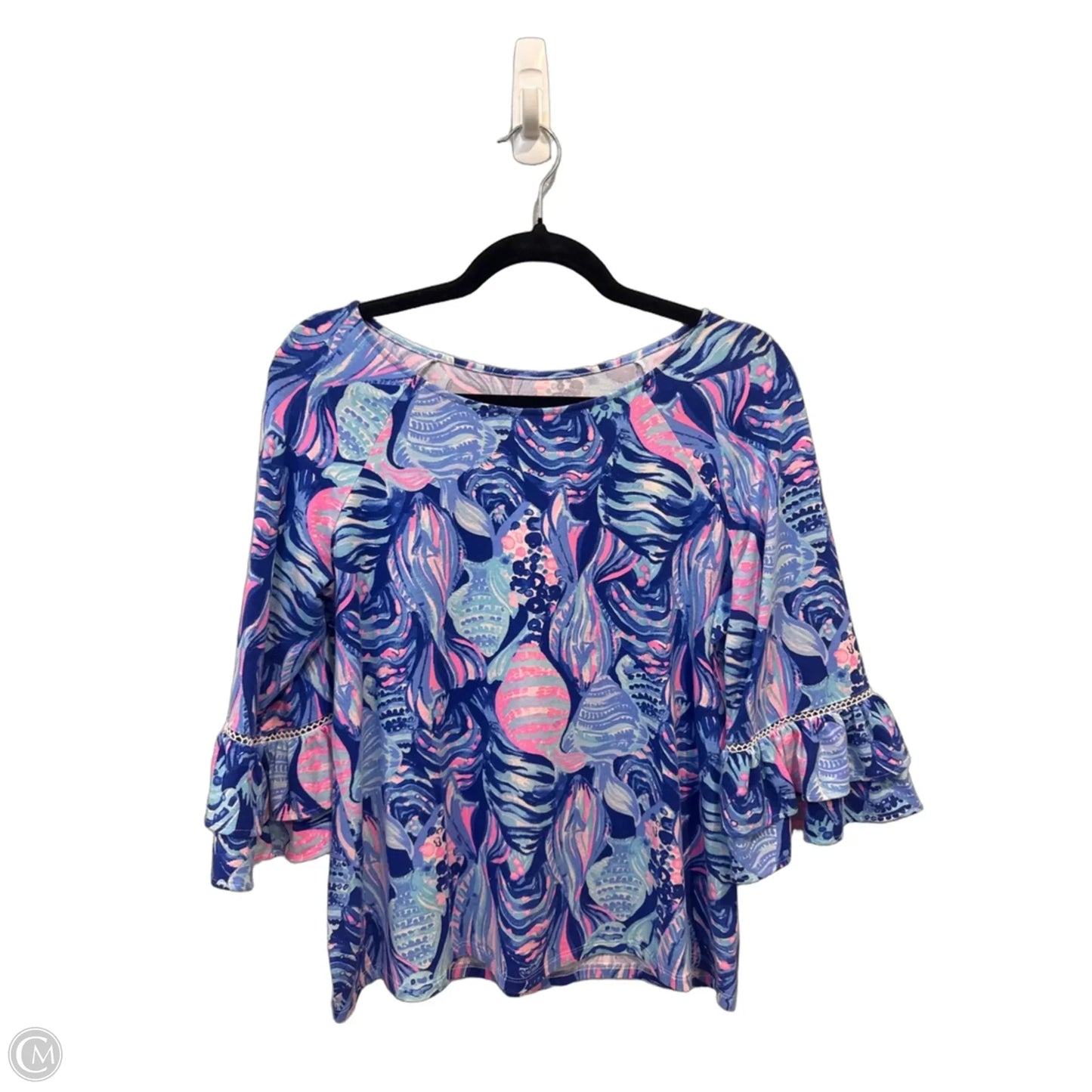 Top 3/4 Sleeve Designer By Lilly Pulitzer In Blue & Pink, Size: M