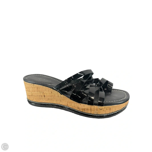 Sandals Heels Wedge By Donald Pliner In Black & Tan, Size: 8.5