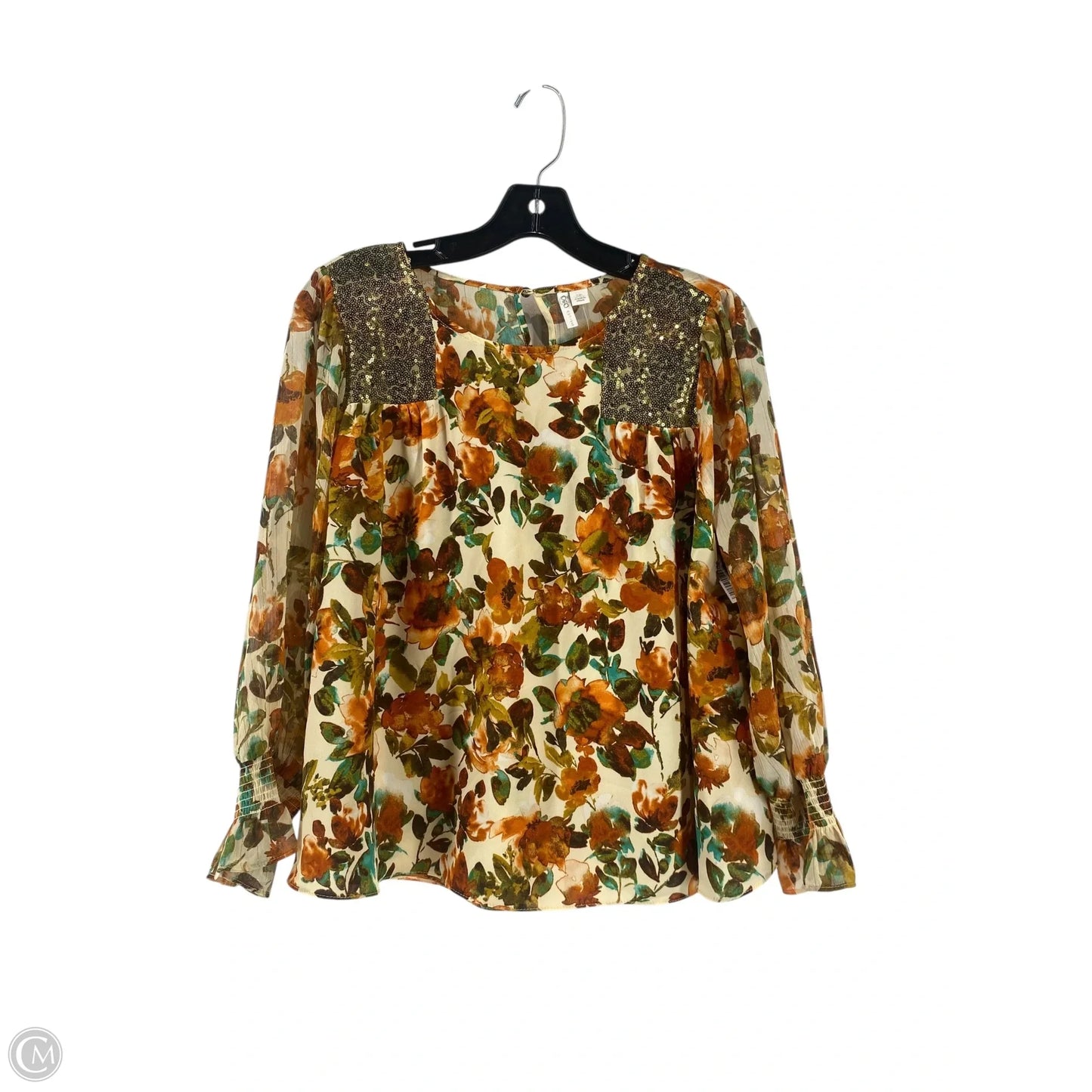 Top Long Sleeve By Cato In Brown & Cream, Size: S