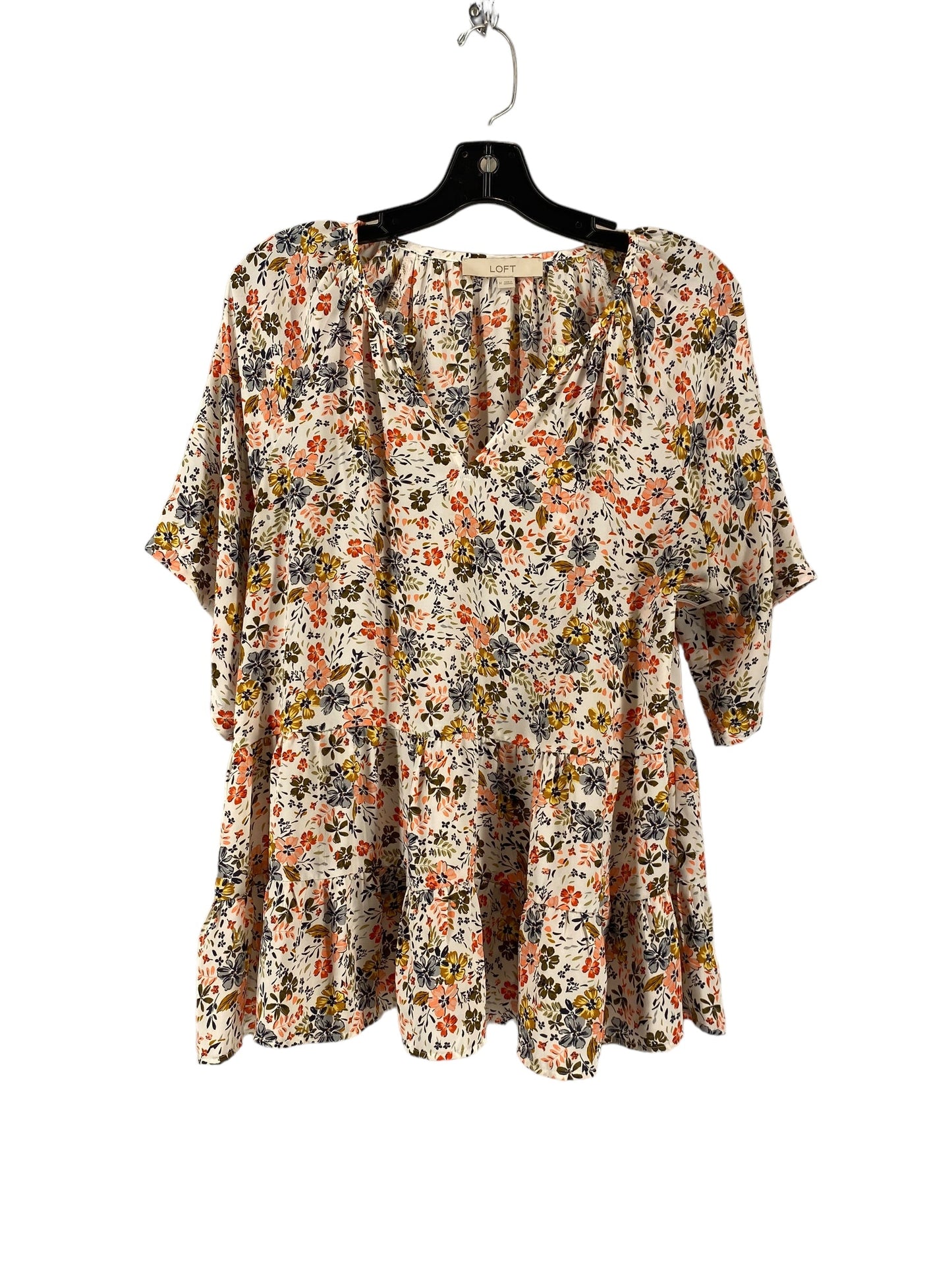 Floral Print Top Short Sleeve Loft, Size M