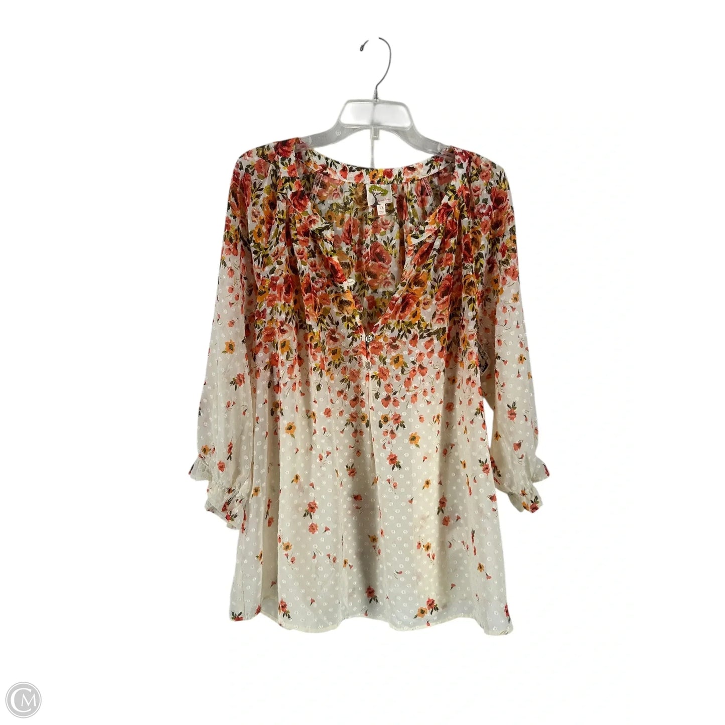 Top Long Sleeve By Figuero & Flower In Floral Print, Size: 1x