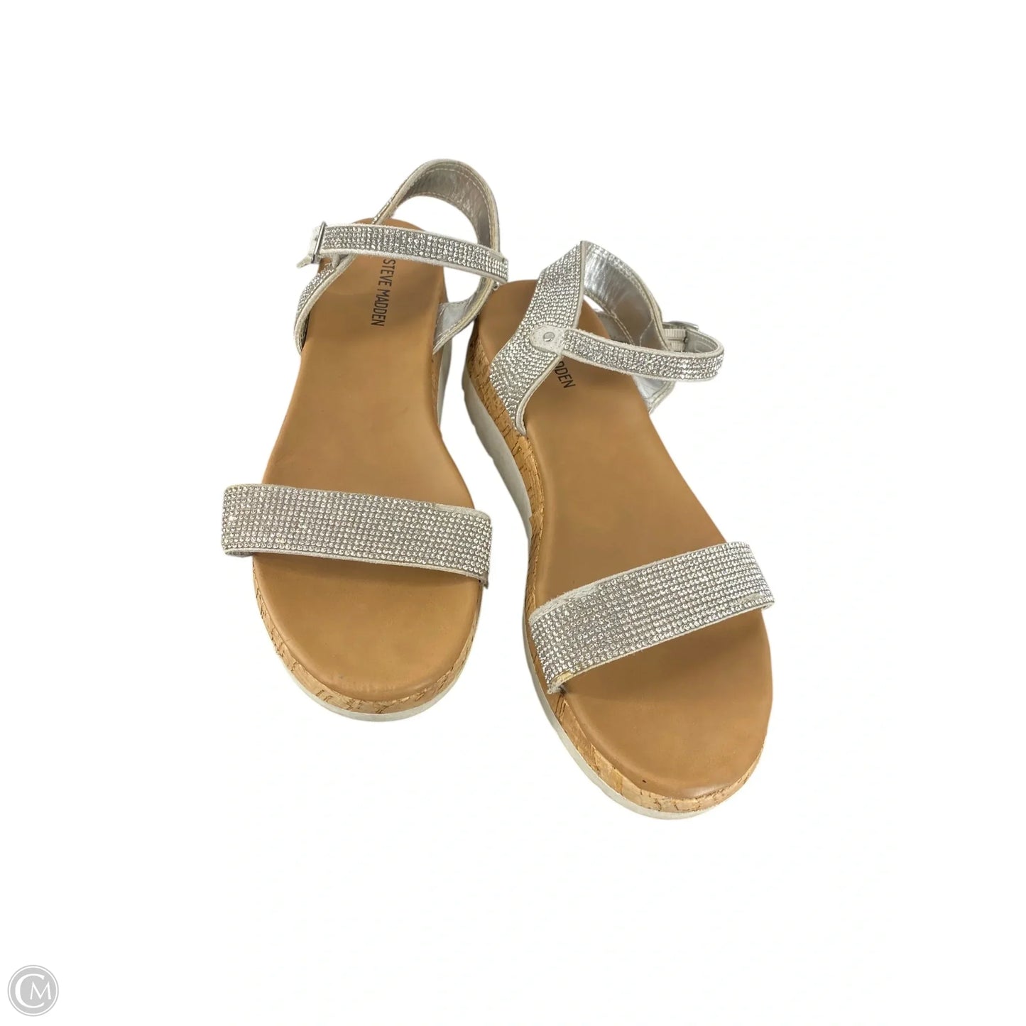 Sandals Heels Wedge By Steve Madden In Silver, Size: 5