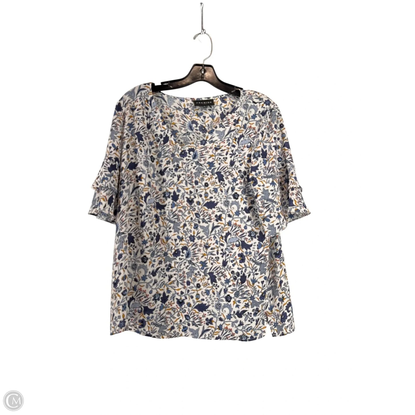 Blouse Short Sleeve By Premise In Blue & White, Size: S