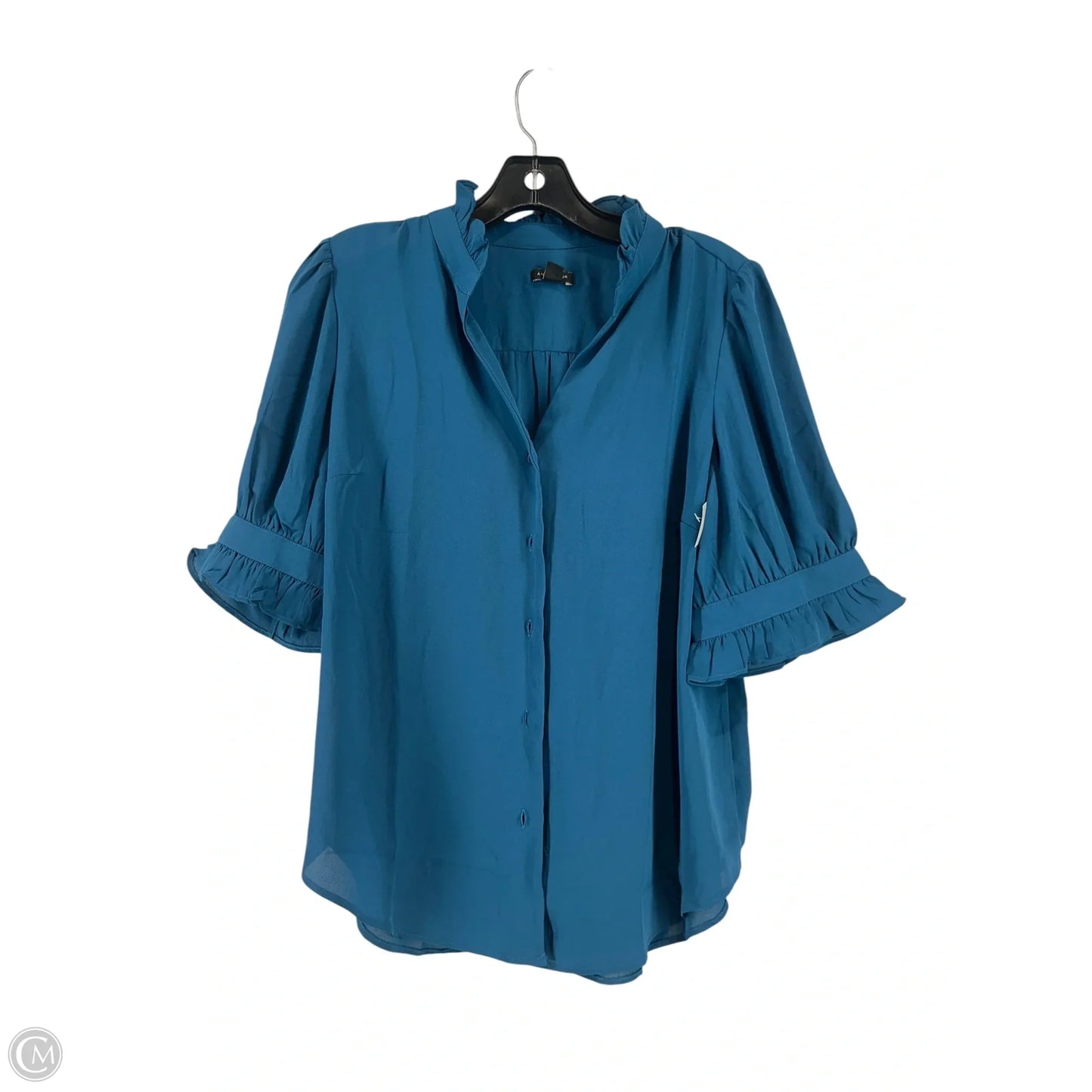 Blouse Short Sleeve By Ann Taylor In Teal, Size: Mp