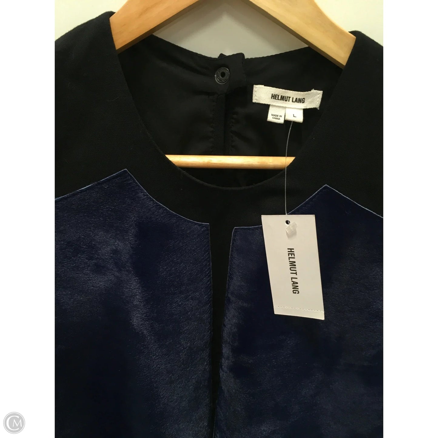 Top Sleeveless Designer By Helmut Lang In Black & Blue, Size: L