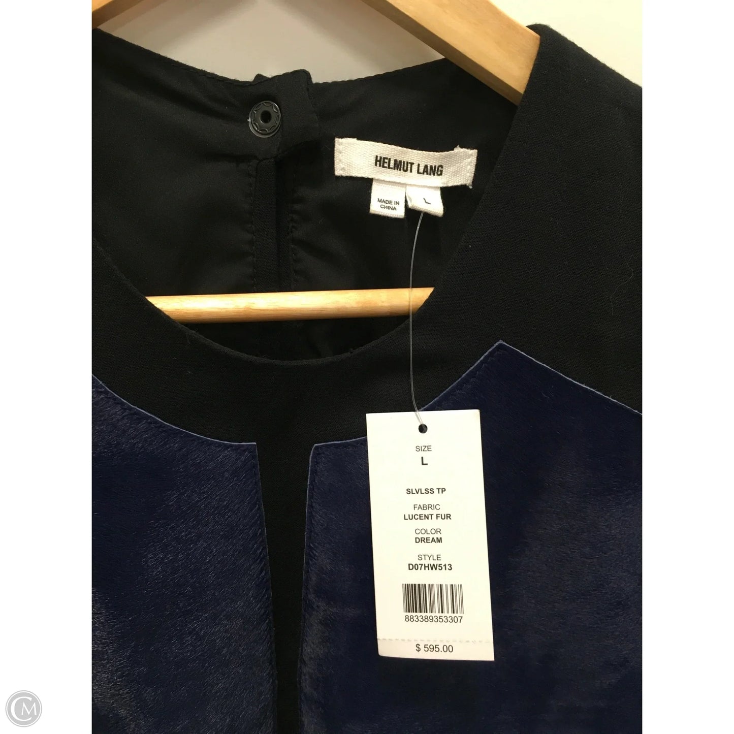 Top Sleeveless Designer By Helmut Lang In Black & Blue, Size: L