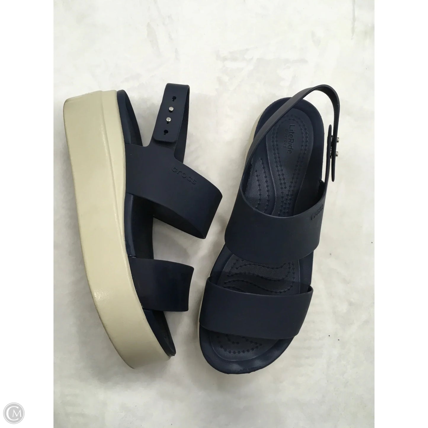Sandals Heels Platform By Crocs In Blue, Size: 8