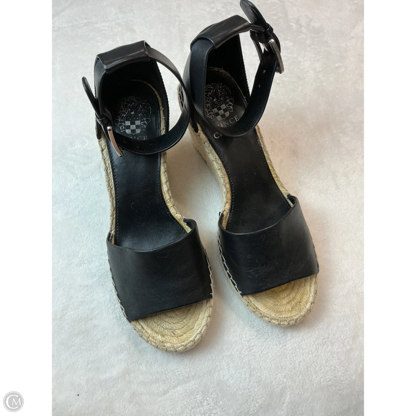 Sandals Heels Wedge By Vince Camuto In Black & Tan, Size: 8.5