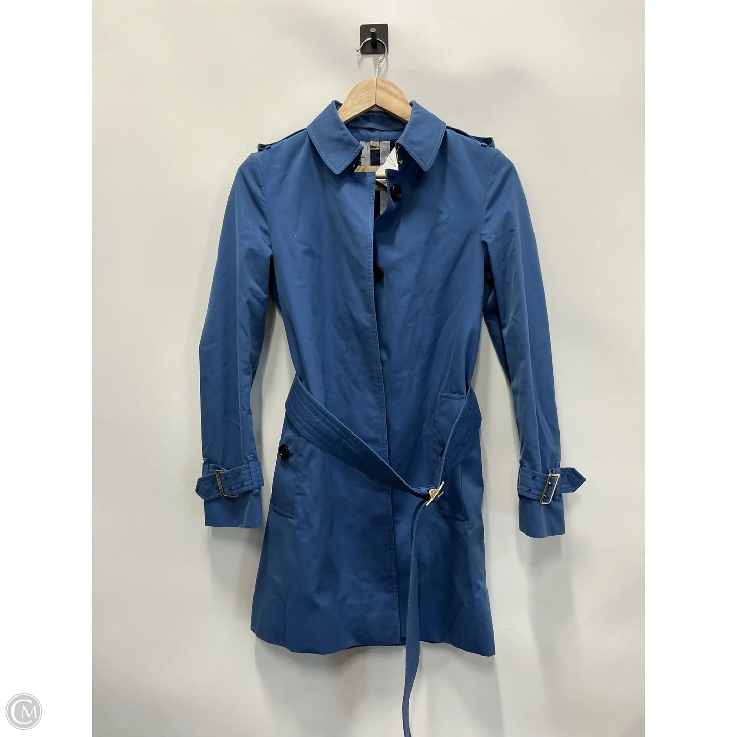 Coat Luxury Designer By Burberry In Blue, Size: 2