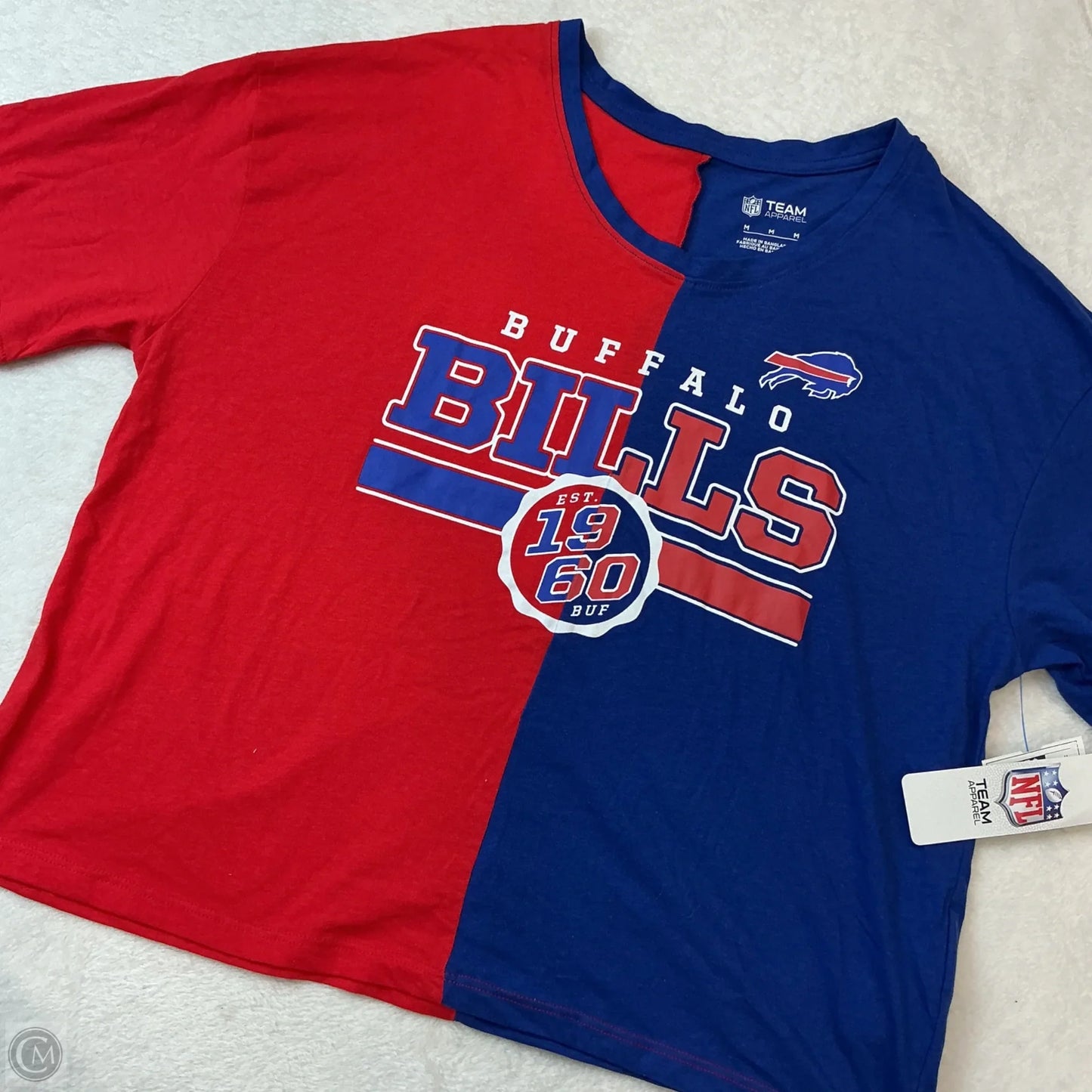 Athletic Top Short Sleeve By Nfl In Blue Red & White, Size: M