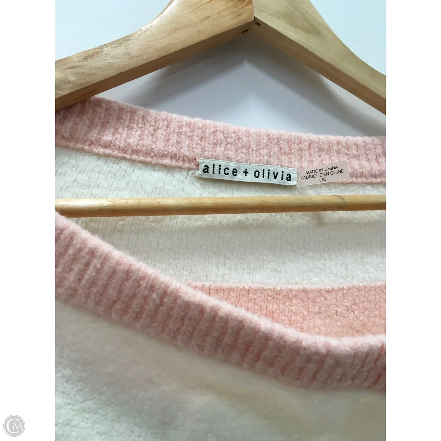 Sweater Designer By Alice + Olivia In Pink & White, Size: L