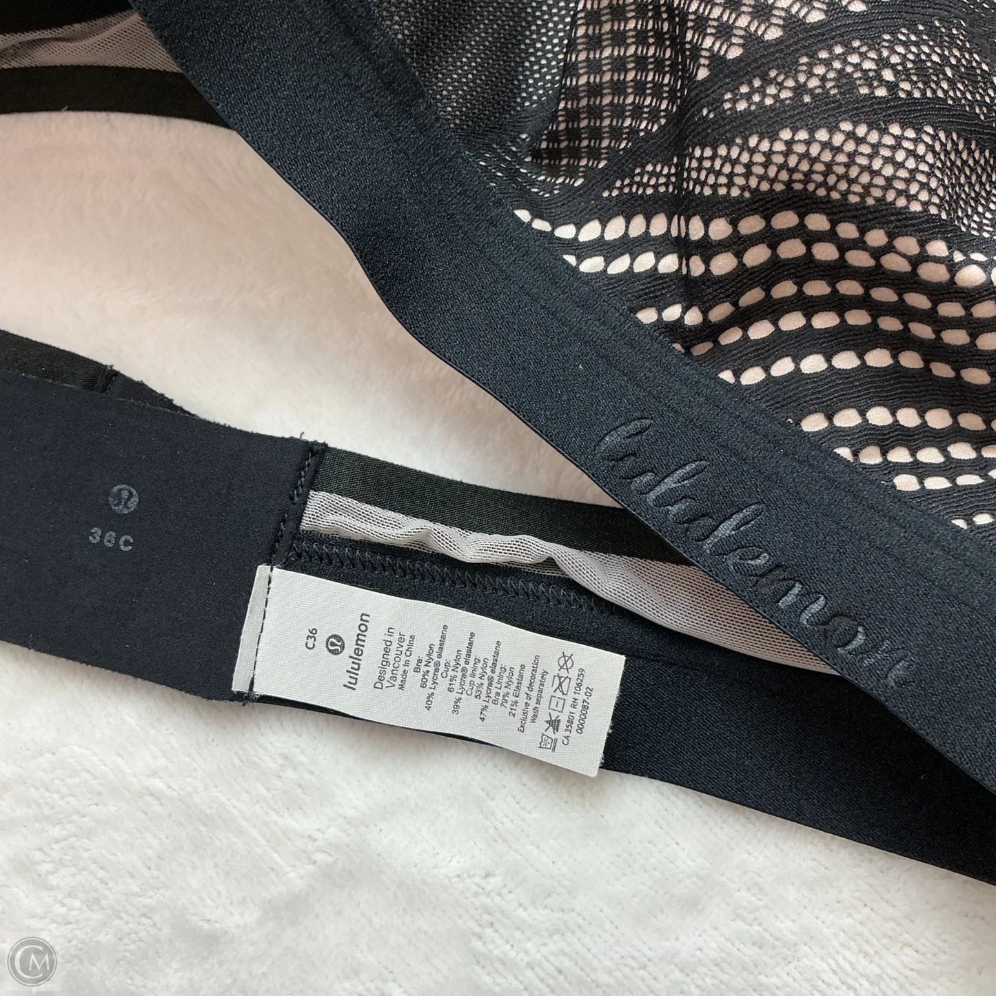 Athletic Bra By Lululemon In Black & Cream, Size: 36c