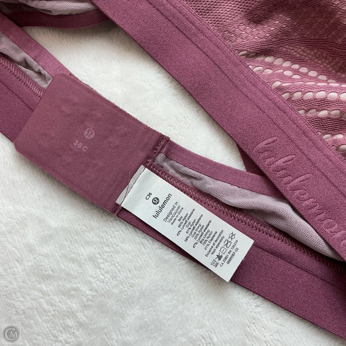 Athletic Bra By Lululemon In Mauve, Size: 36c