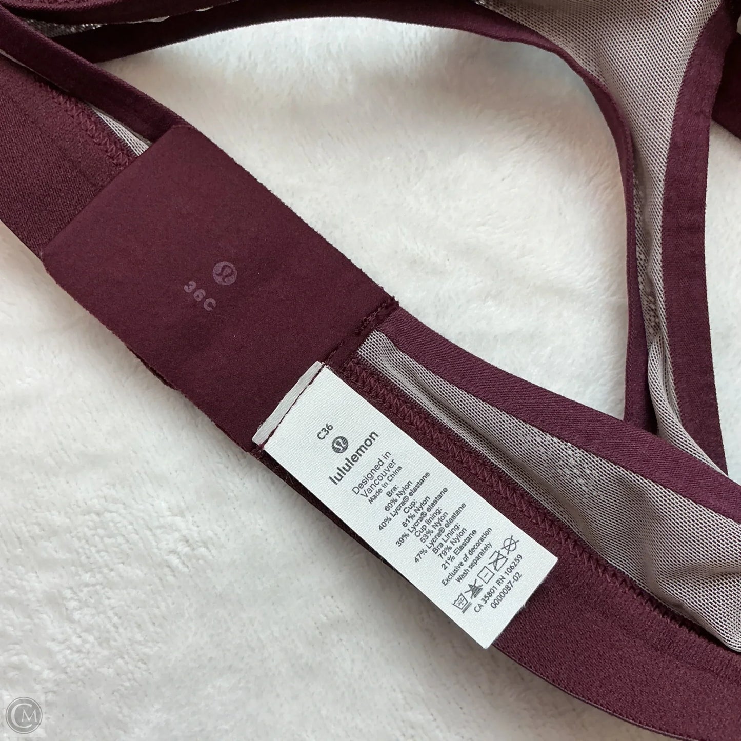 Athletic Bra By Lululemon In Maroon, Size: 36c