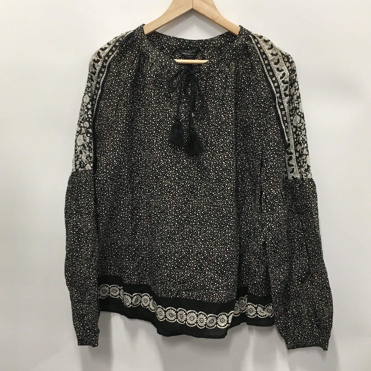 Black & Cream Top Long Sleeve Lucky Brand, Size L