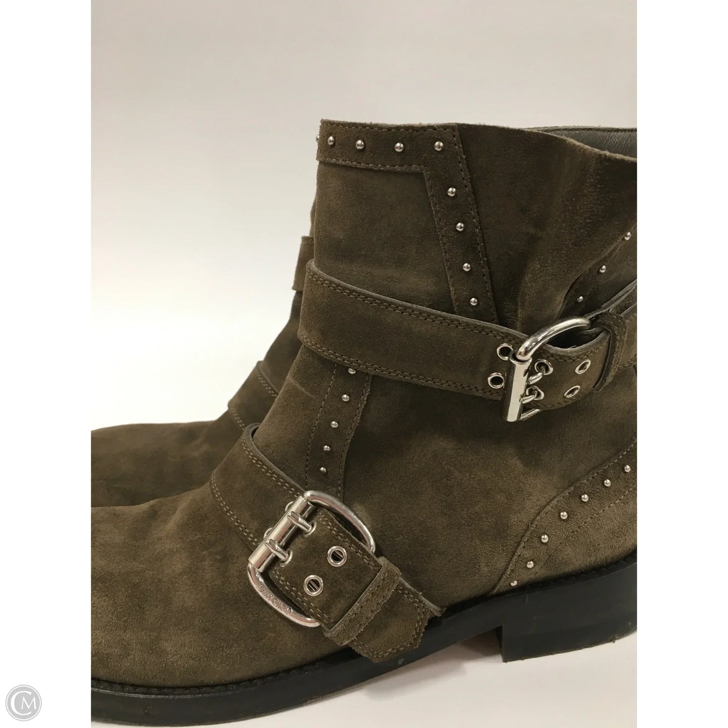 Boots Luxury Designer By Jimmy Choo In Taupe, Size: 7