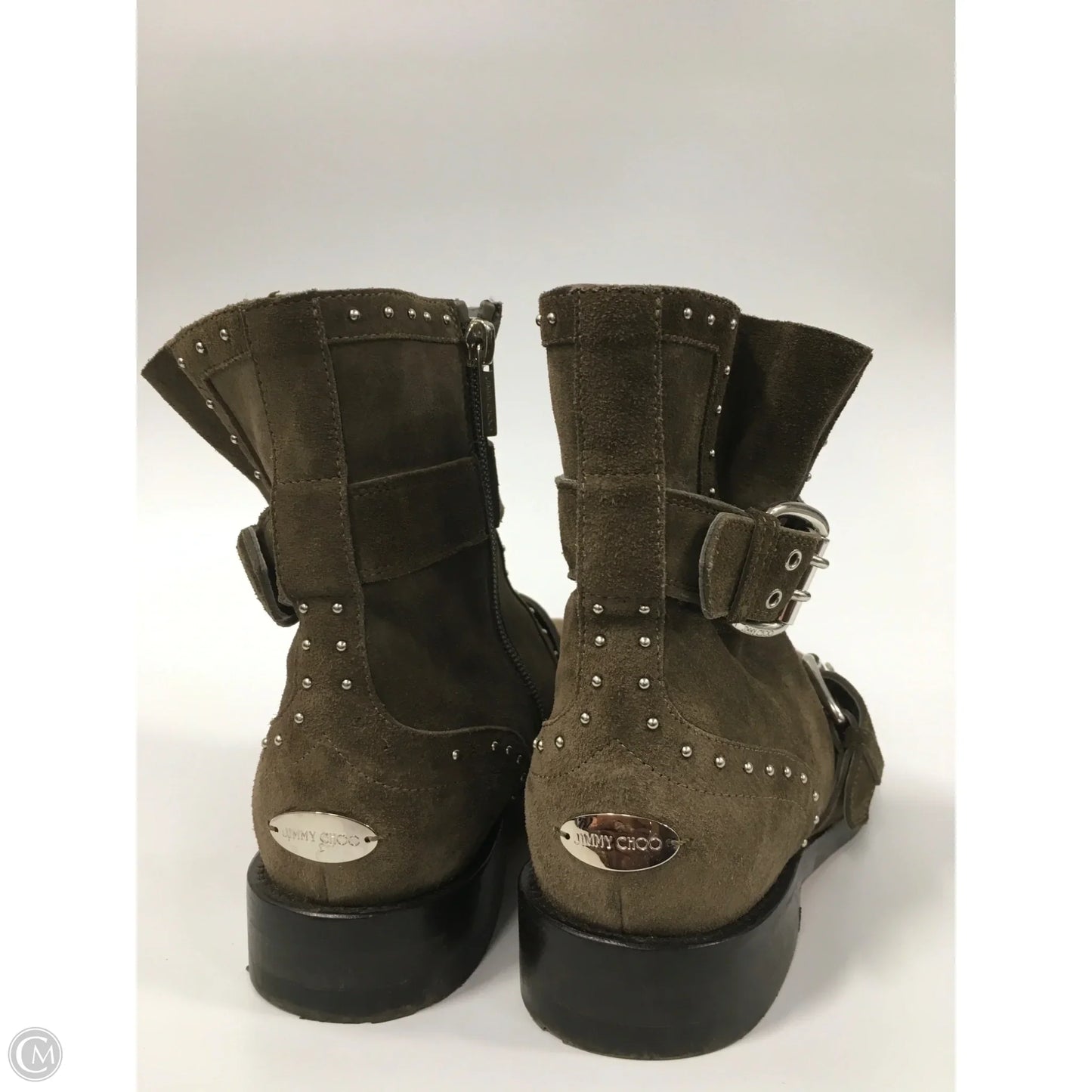 Boots Luxury Designer By Jimmy Choo In Taupe, Size: 7