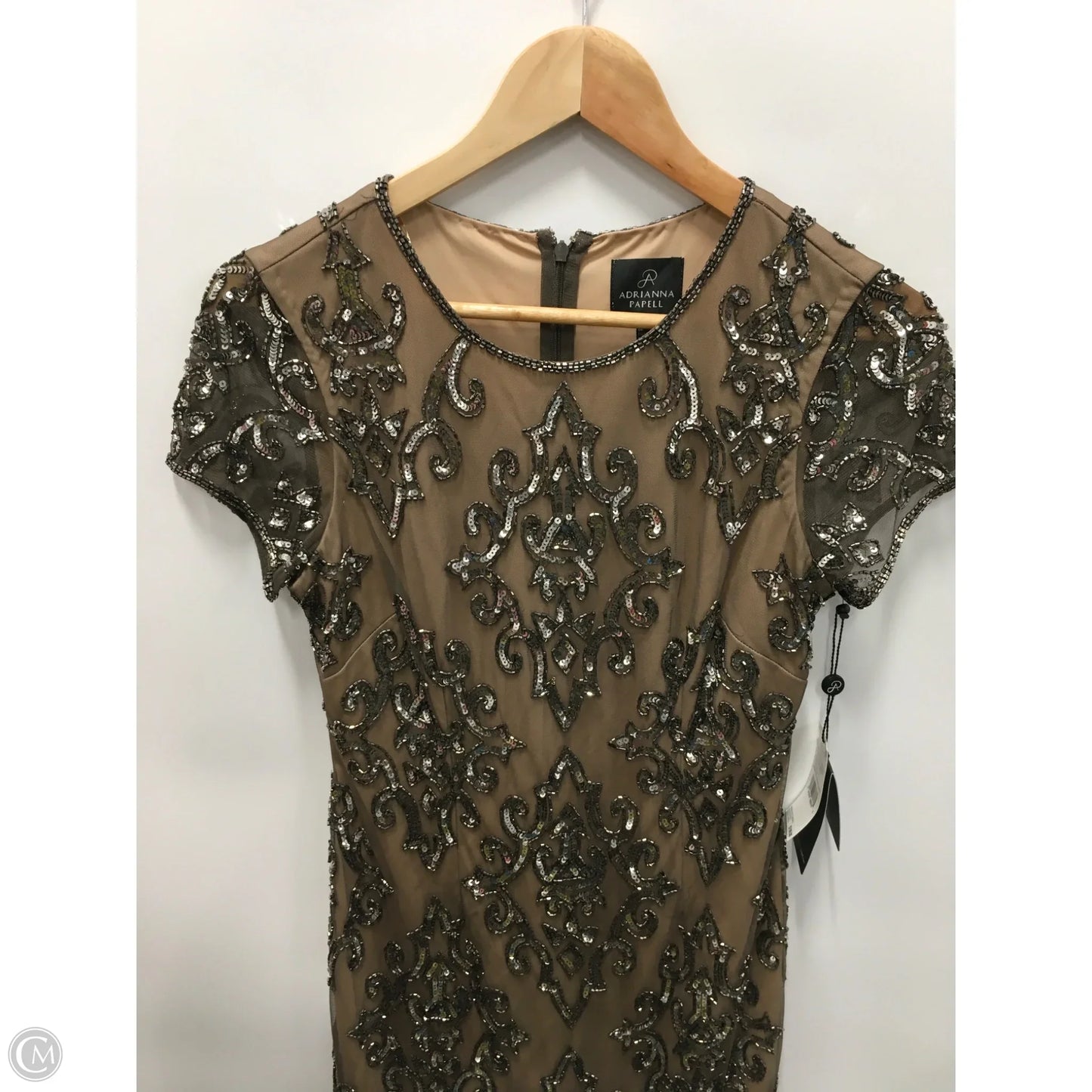 Dress Party Short By Adrianna Papell In Silver & Tan, Size: 4