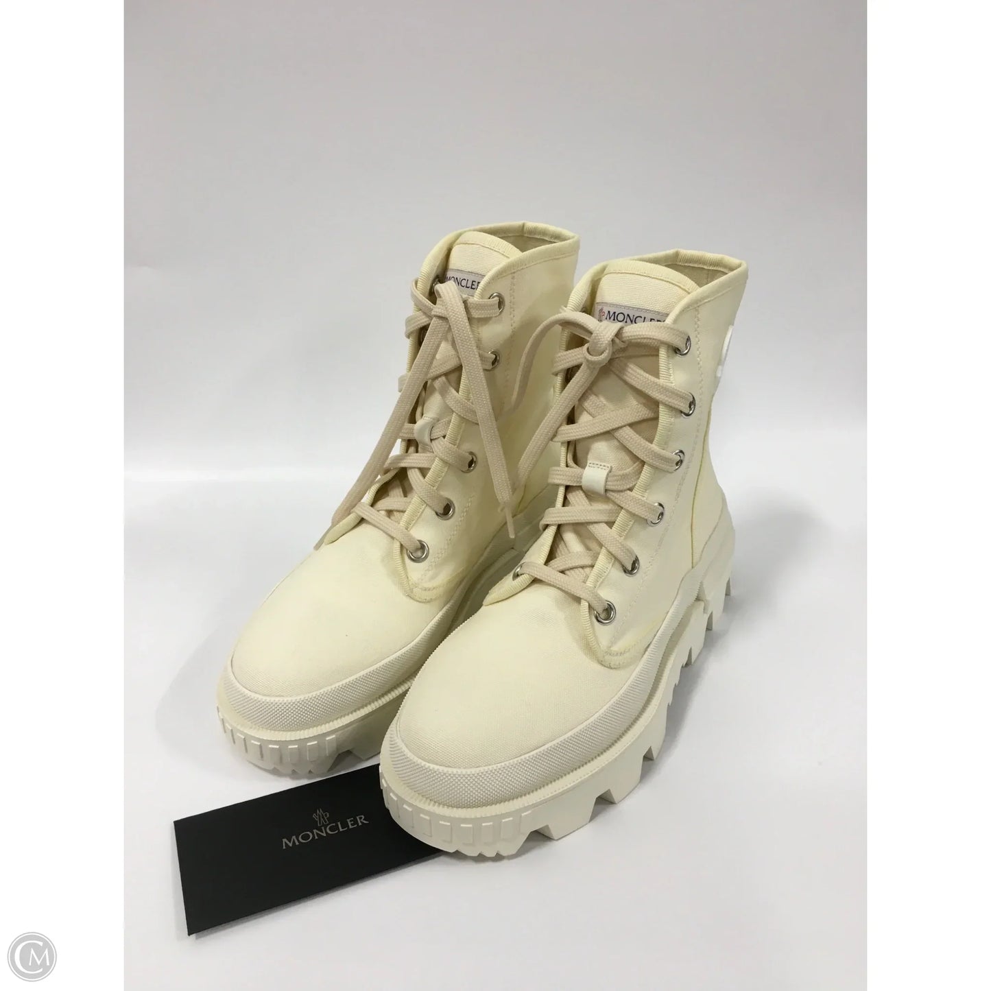 Boots Luxury Designer By Moncler In Cream, Size: 8