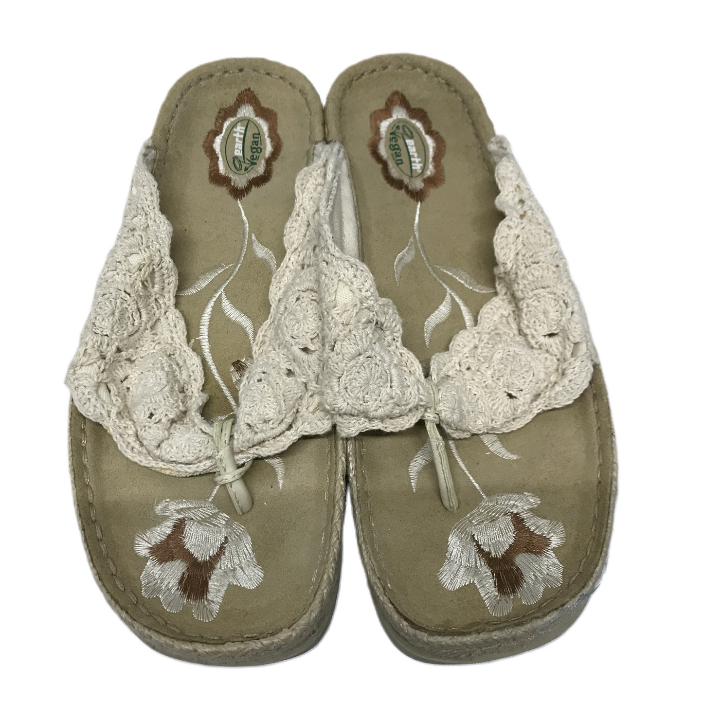 Cream Sandals Flip Flops By Earth, Size: 9