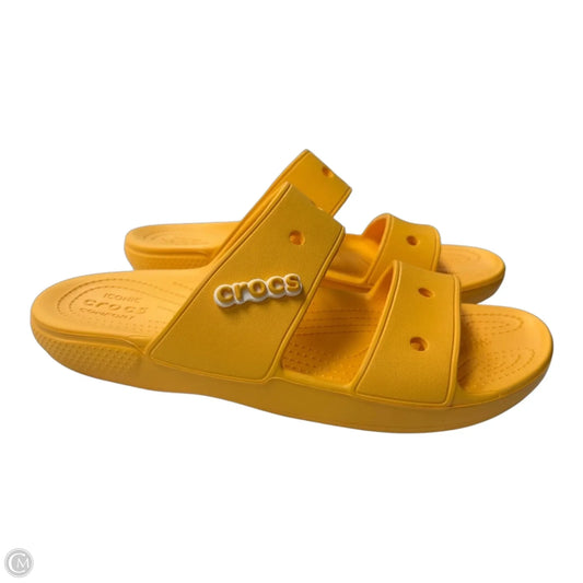 Sandals Flats By Crocs In Yellow, Size: 11
