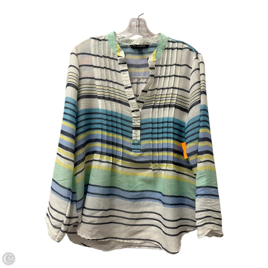 Top Long Sleeve By Zac And Rachel In Blue & White, Size: L