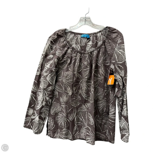 Top Long Sleeve By Fresh Produce In Brown & White, Size: L
