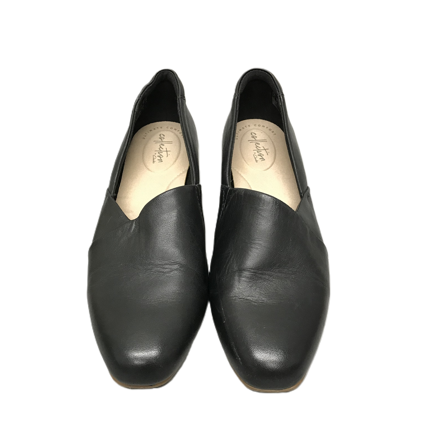 Black Shoes Flats By Clarks, Size: 9