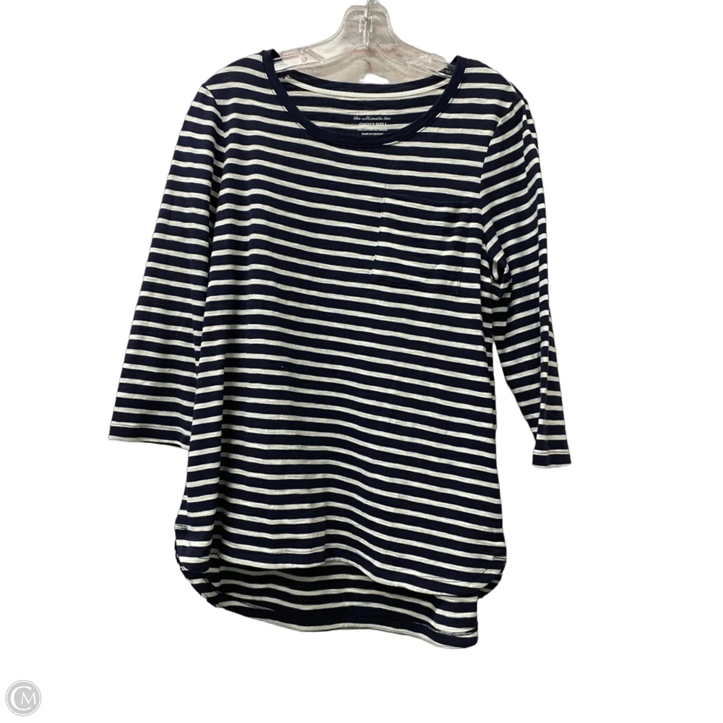 Top Long Sleeve By Chicos In Blue & White, Size: M