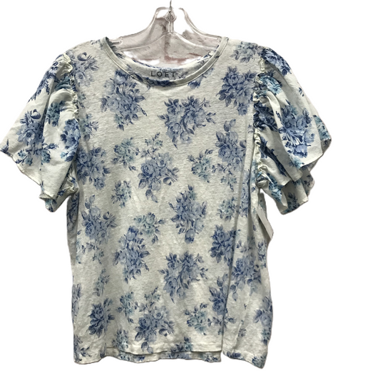 Blue & White Top Short Sleeve By Loft, Size: Petite L