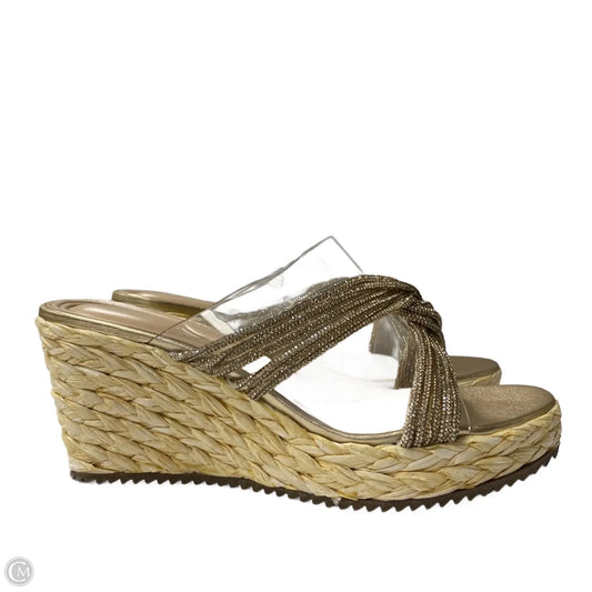 Sandals Heels Wedge By Adrienne Vittadini In Gold, Size: 8