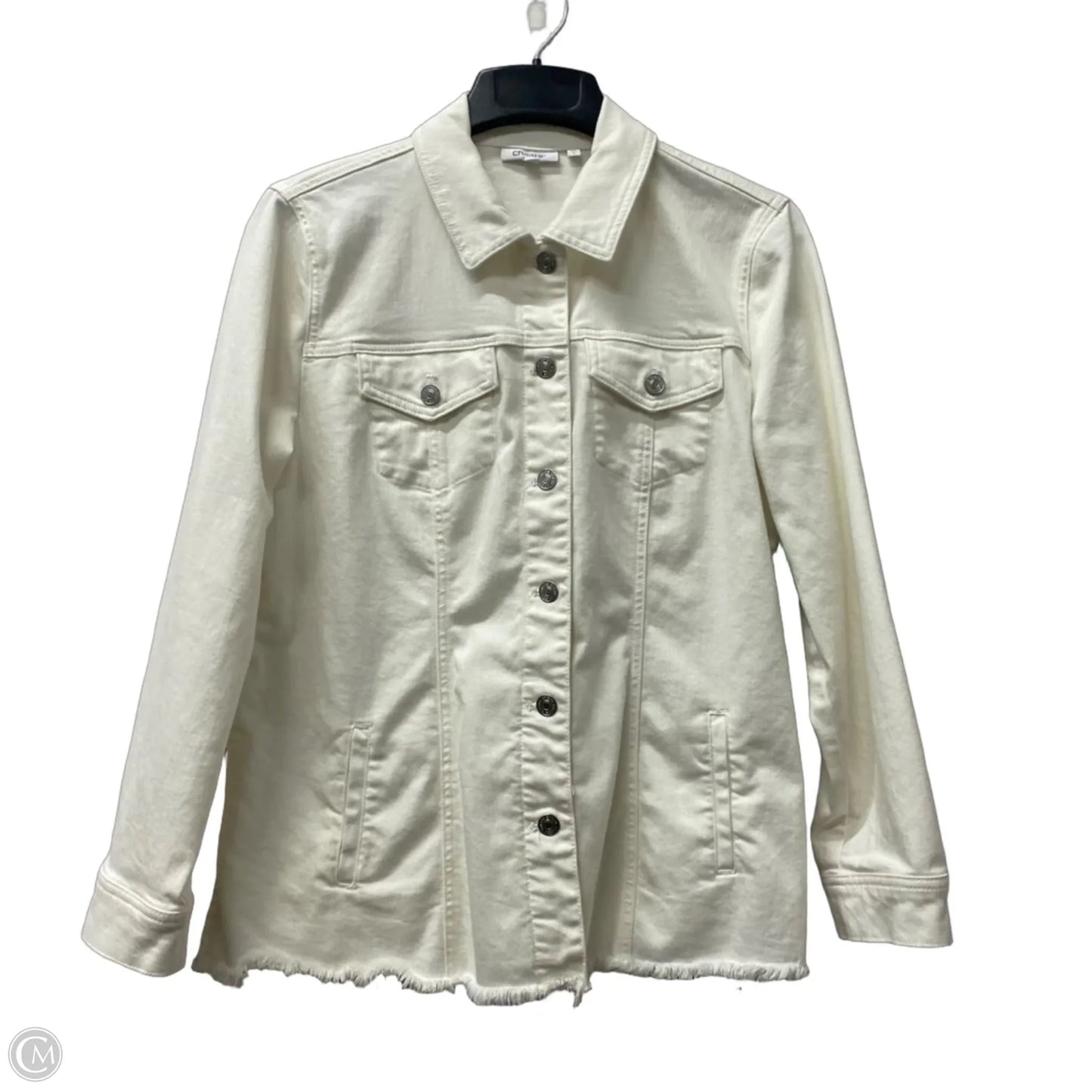 Jacket Denim By Chicos In Cream Denim, Size: L