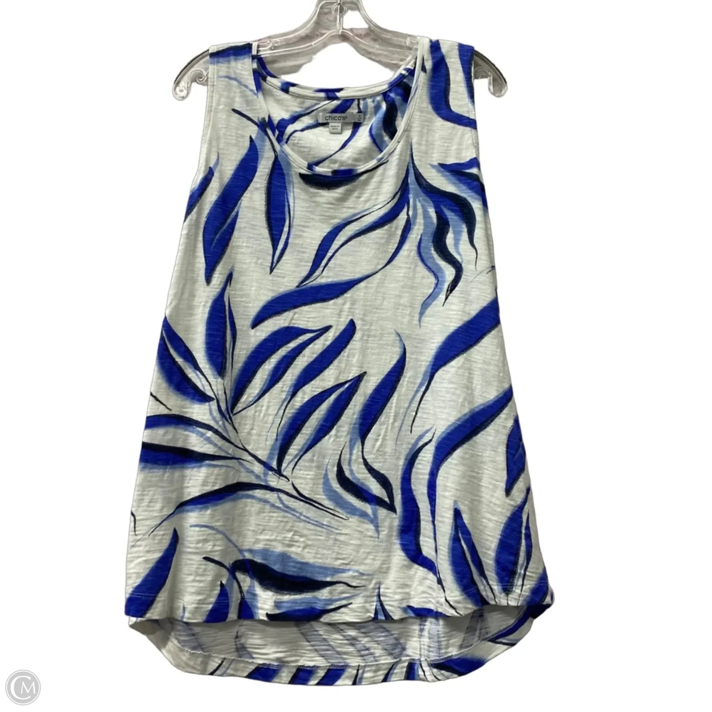 Top Sleeveless By Chicos In Blue & White, Size: Xl