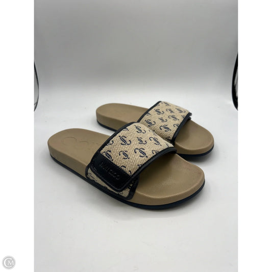 Sandals Luxury Designer By Jimmy Choo In Blue & Tan, Size: 6.5
