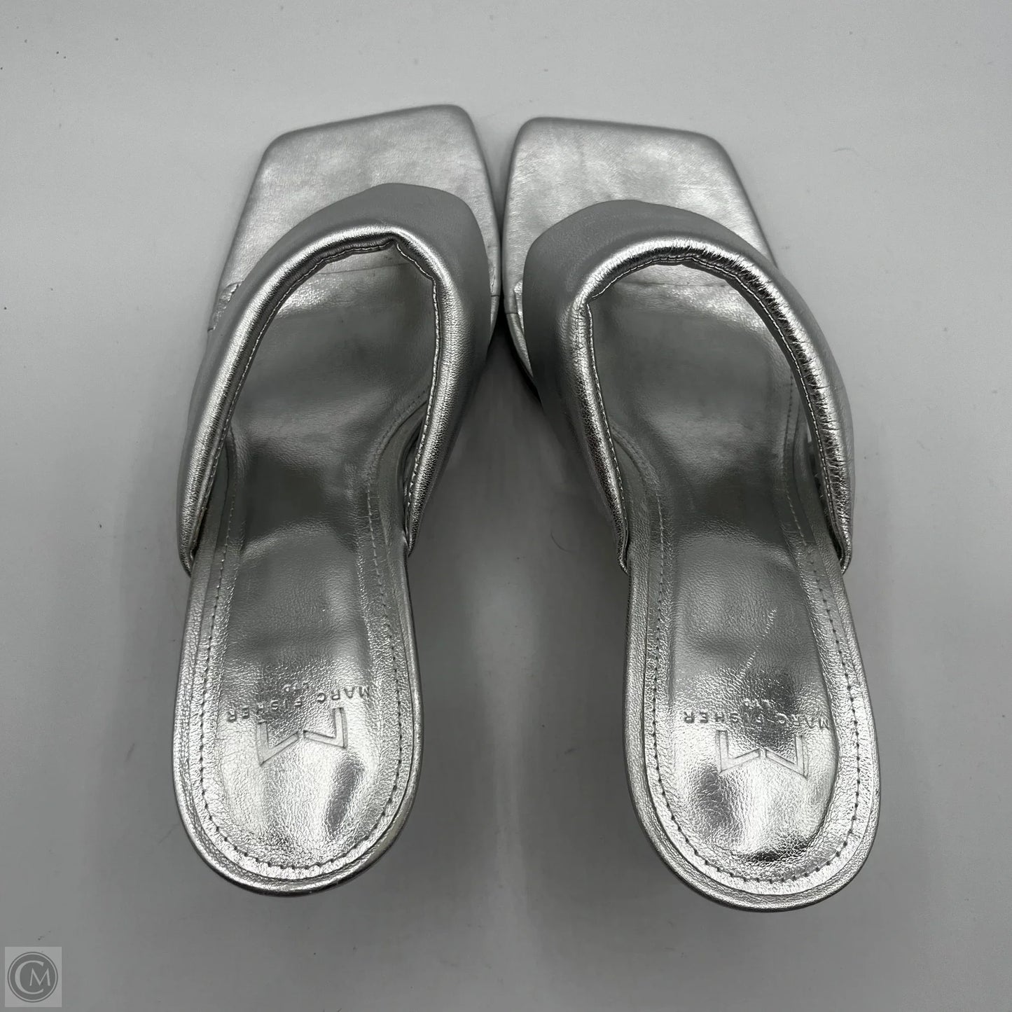 Sandals Heels Kitten By Marc Fisher In Silver, Size: 8.5