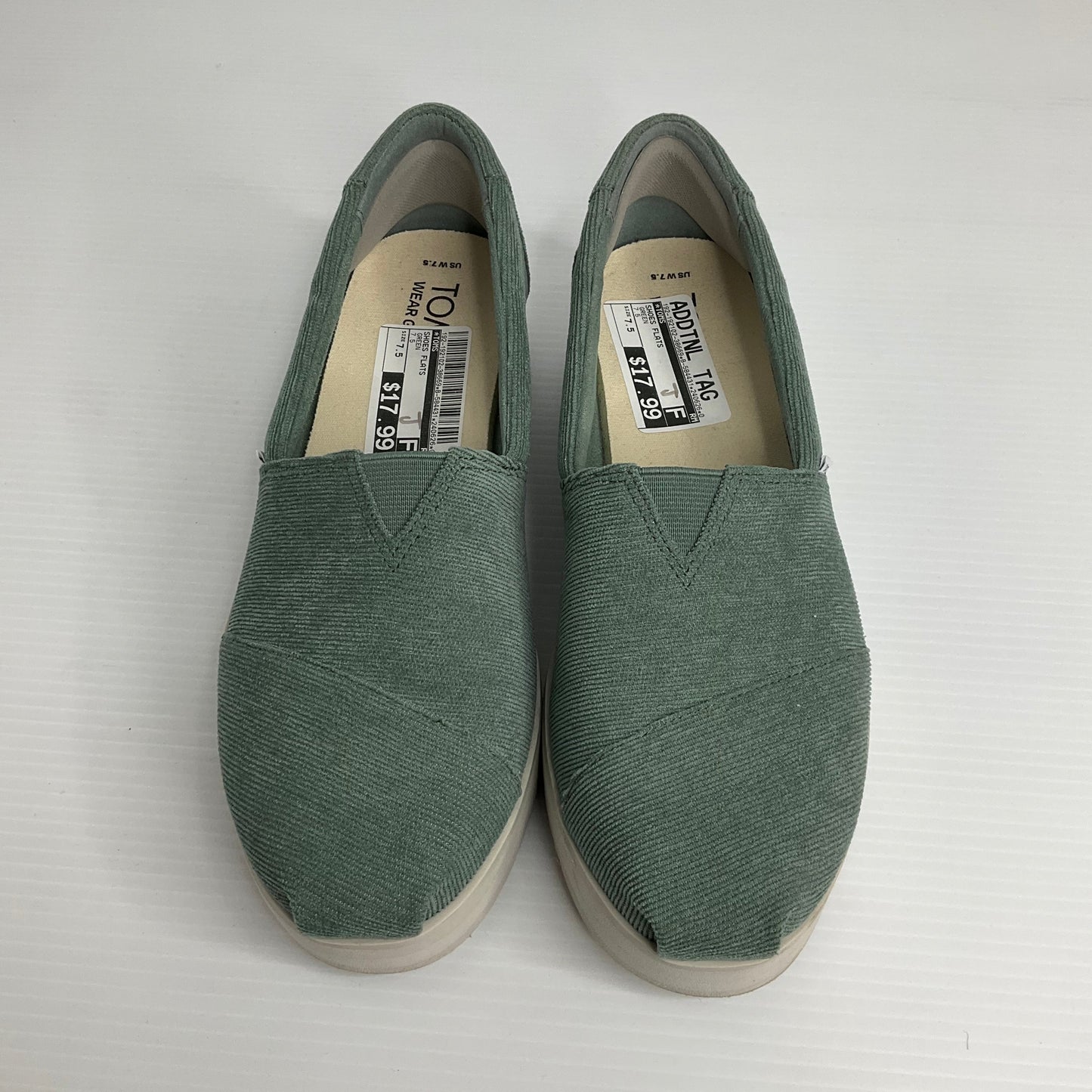 Green Shoes Flats Toms, Size 7.5