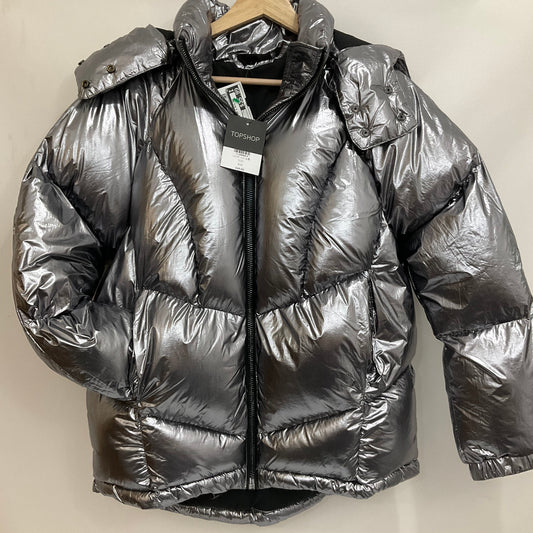 Coat Puffer & Quilted By Top Shop In Silver, Size: 2